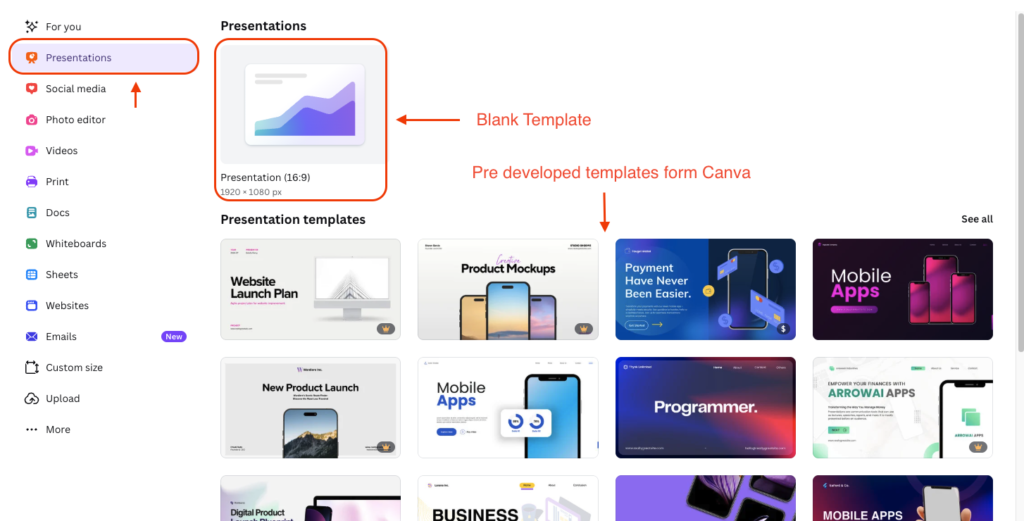 Canva blank presentation and template - select templates canva instructure